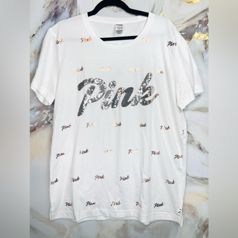 NWT PINK Large Gold Bling Shirt